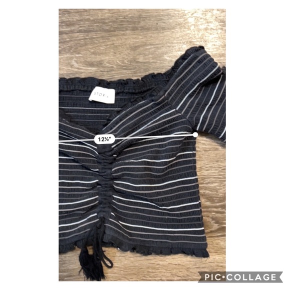 storia crop top large ruffle stripped Rayon Polyester - Picture 6 of 9